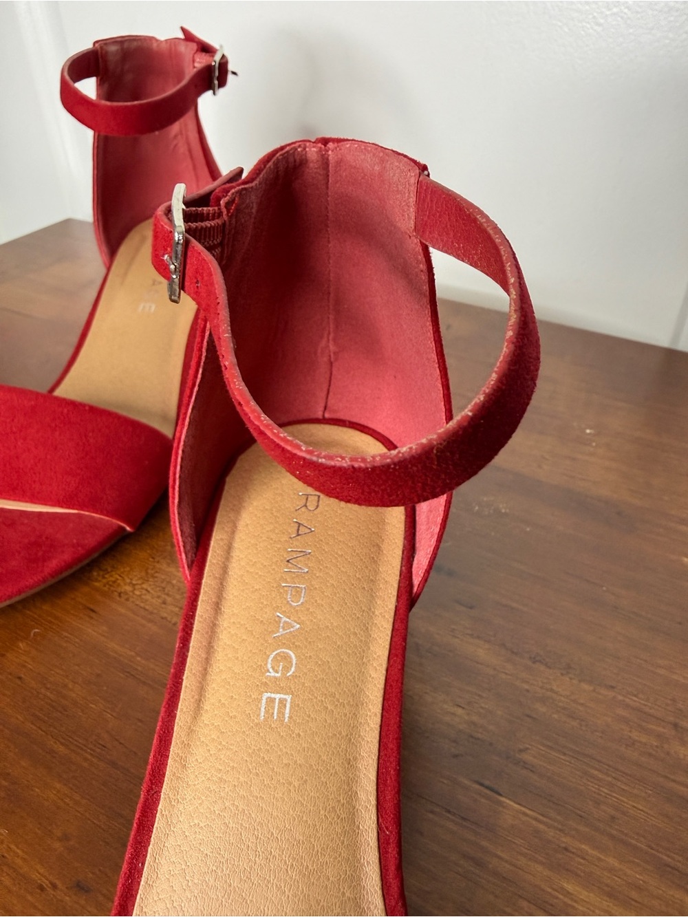 Rampage Red Suede Block Heel Sandals with Ankle Strap - Picture 7 of 10